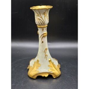 Vintage J.P.L. Jean‎ Pouyat Limoges France Gold Accent Porcelain Candleholder